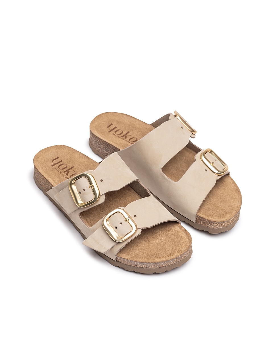 Sandalias planas de mujer de piel - Yokono - Beige Beige-2