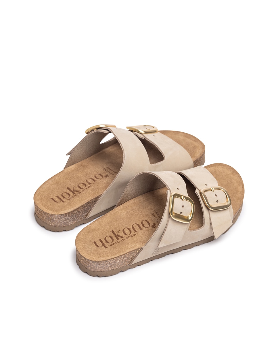 Sandalias planas de mujer de piel - Yokono - Beige Beige-4
