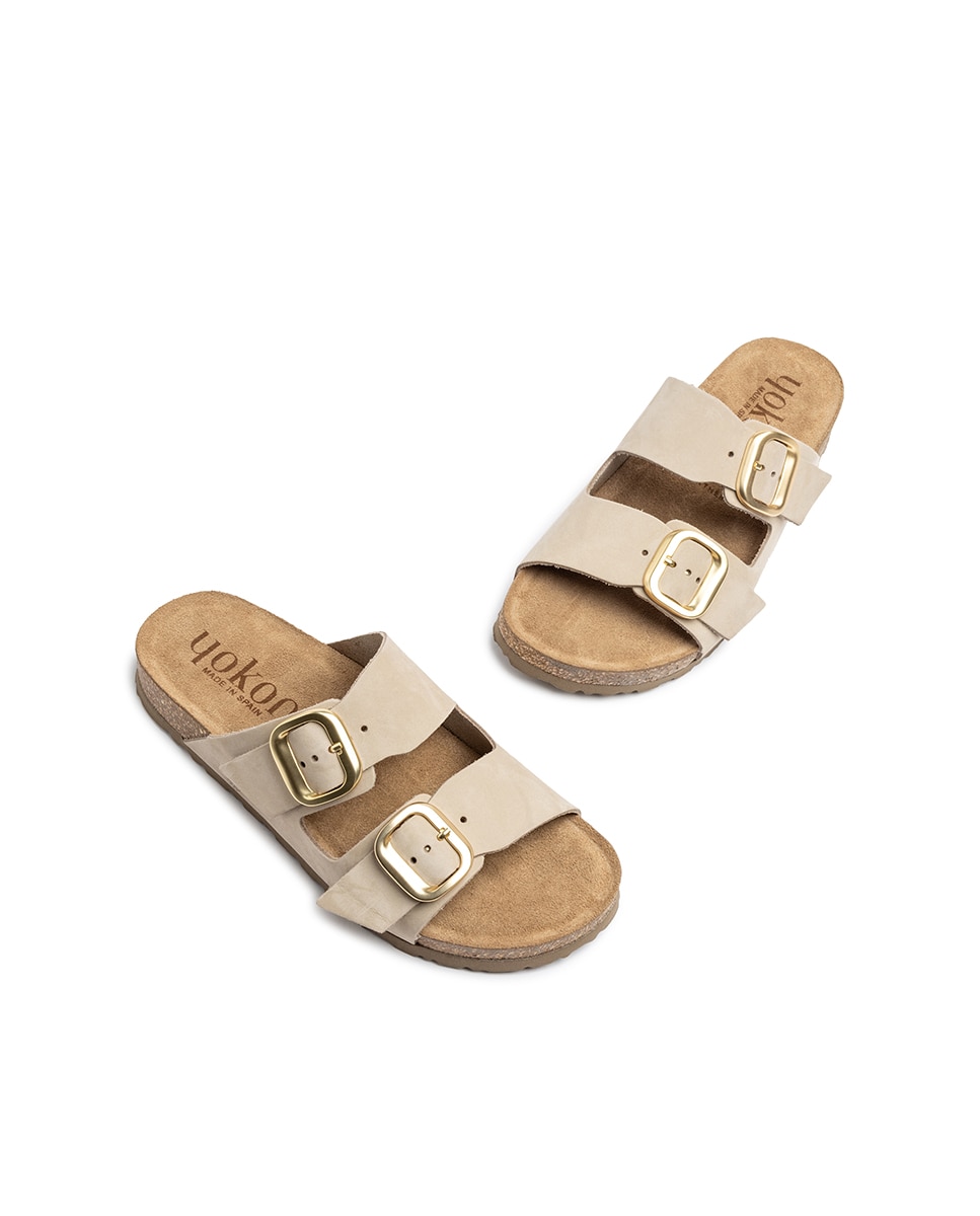 Sandalias planas de mujer de piel - Yokono - Beige Beige-5
