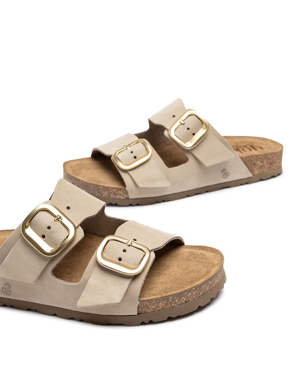 Sandalias planas de mujer de piel - Yokono - Beige Beige-6