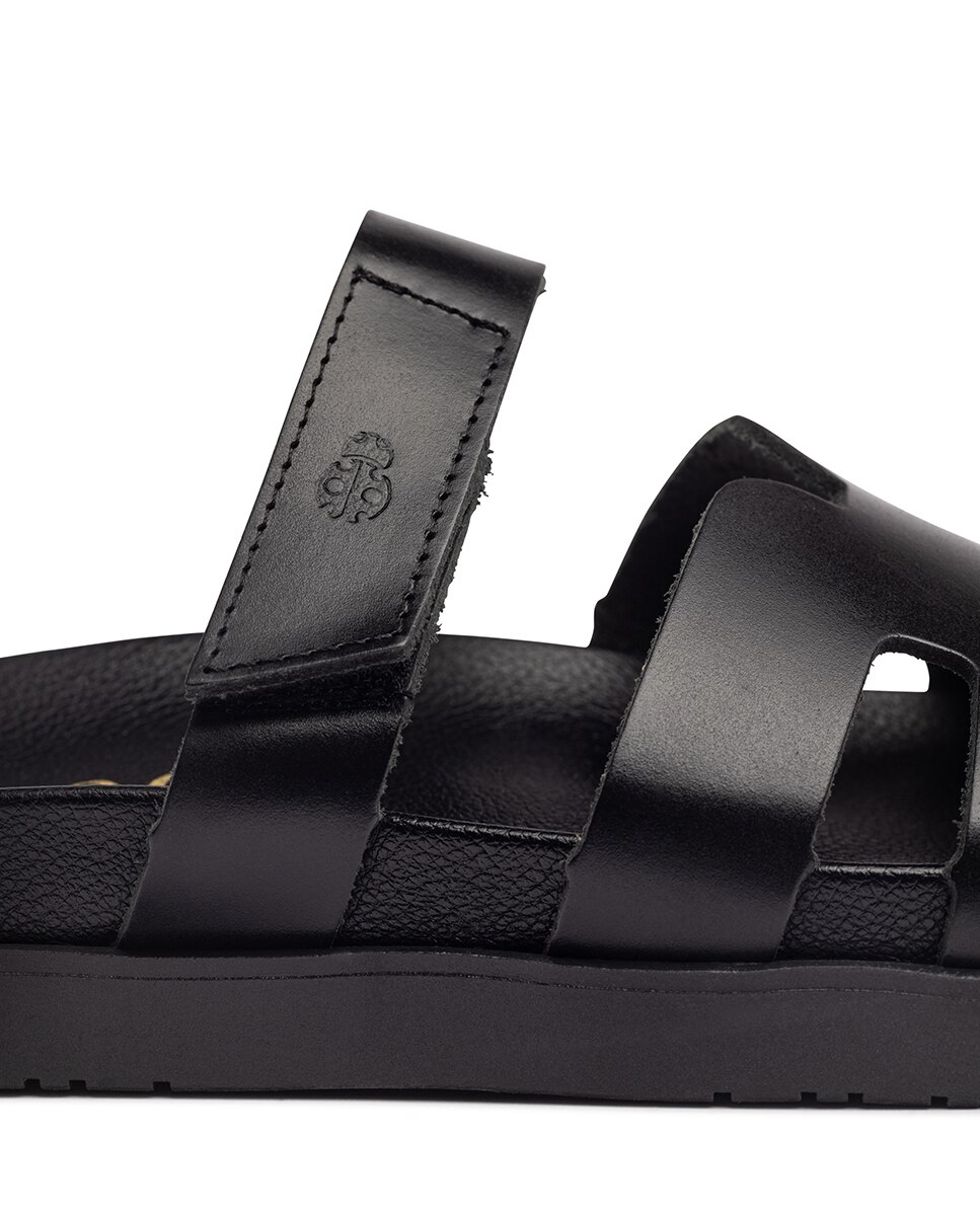 Sandalias planas de mujer de piel - Negro Negro-2