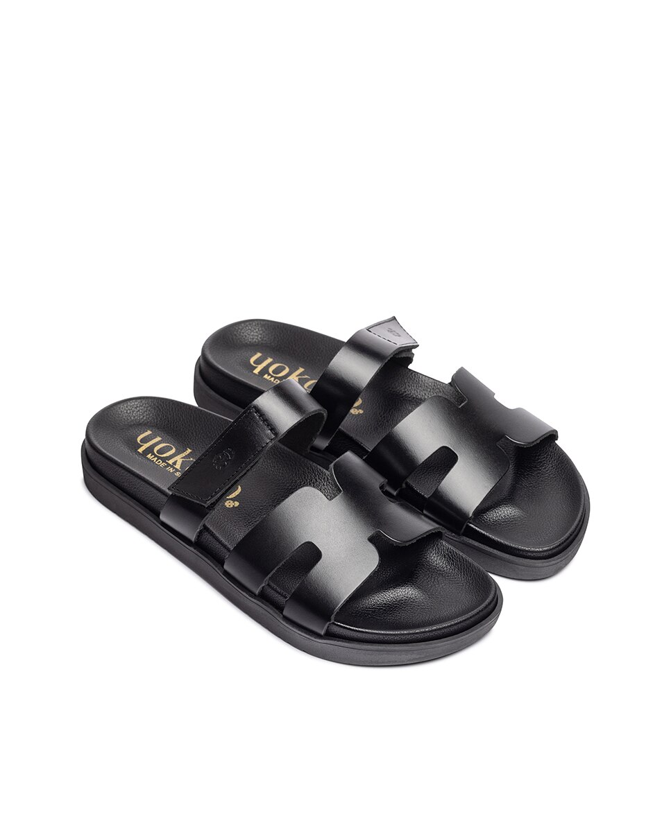 Sandalias planas de mujer de piel - Negro Negro-4
