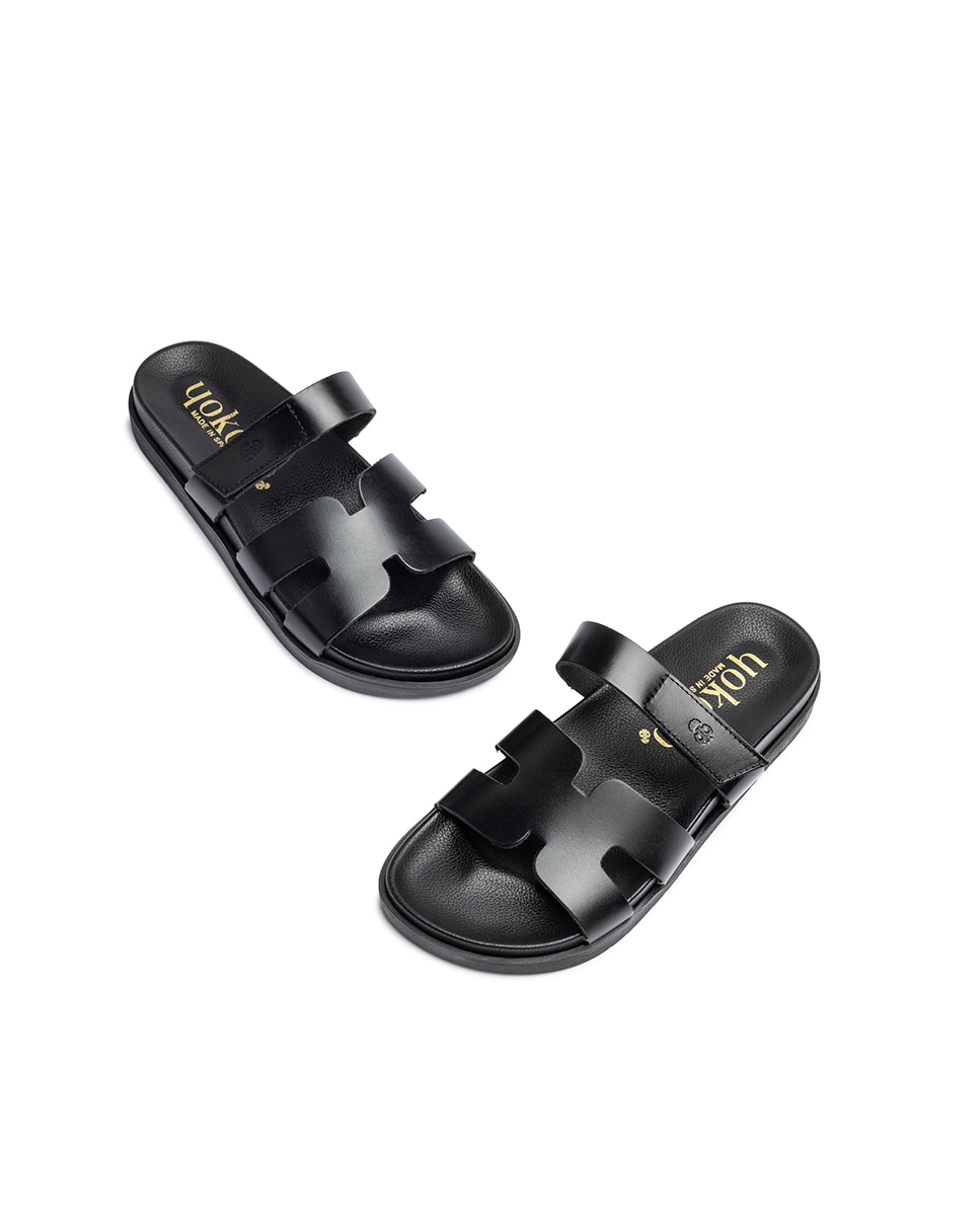 Sandalias planas de mujer de piel - Yokono - Negro Negro-3