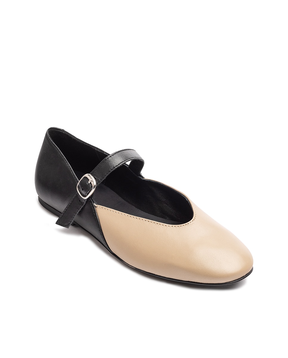 Sapatos Rasos de Pele Bege-5