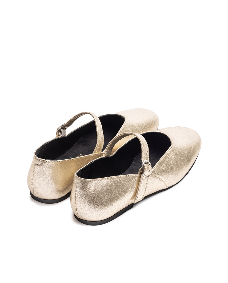 Sapatos Rasos de Pele Ouro-2