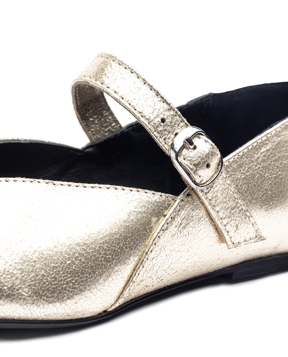 Sapatos Rasos de Pele Ouro-4