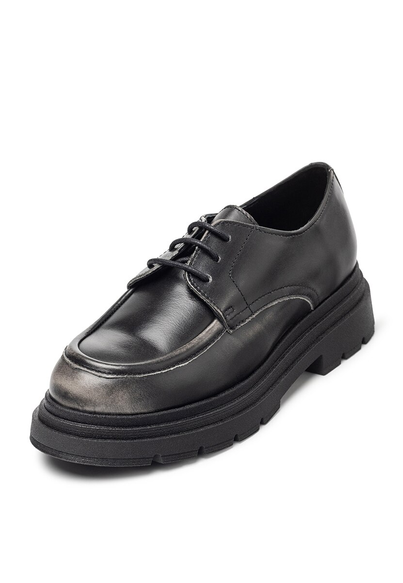 Zapatos de cordones de mujer de piel - Negro mate Negro mate-3