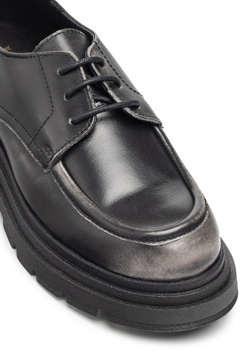 Zapatos de cordones de mujer de piel - Negro mate Negro mate-4