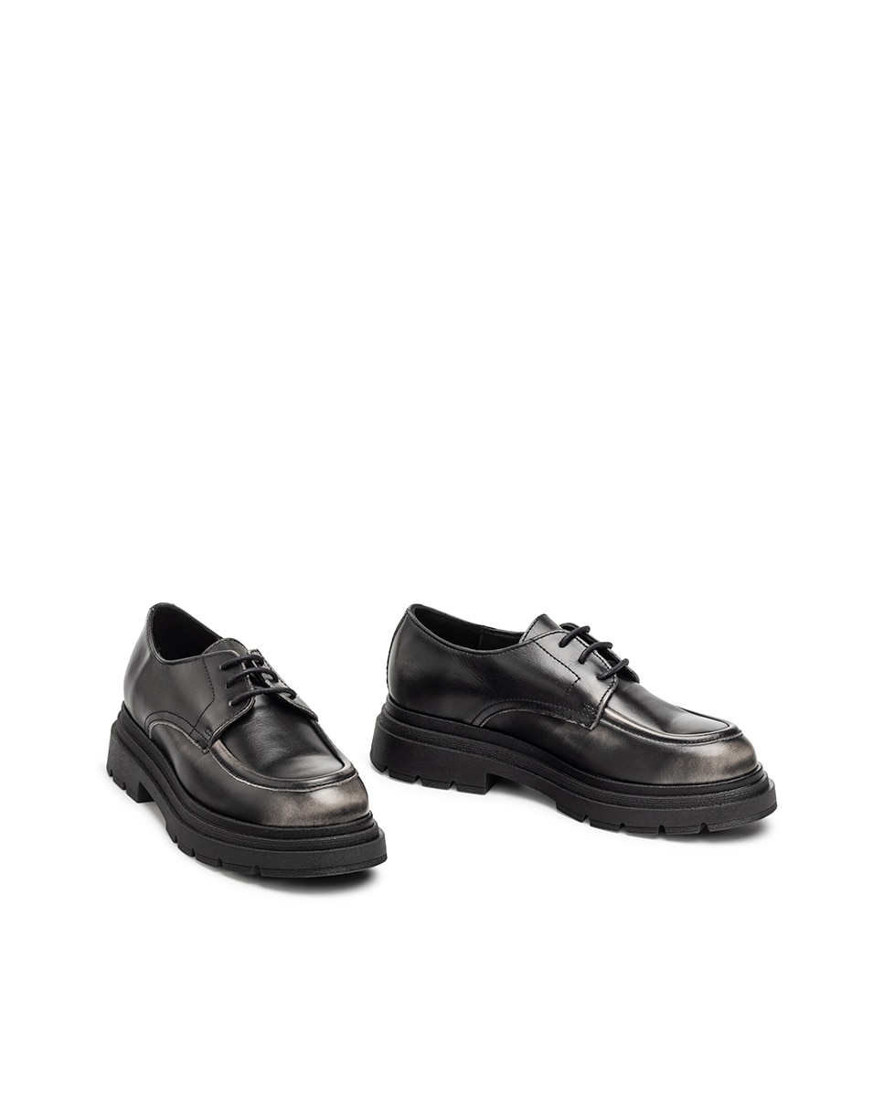 Zapatos de cordones de mujer de piel - Negro mate Negro mate-5