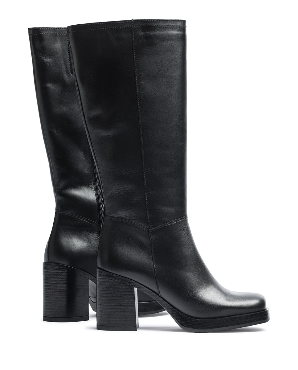 Botas de tacón de mujer de piel - Marrón chocolate Negro-3