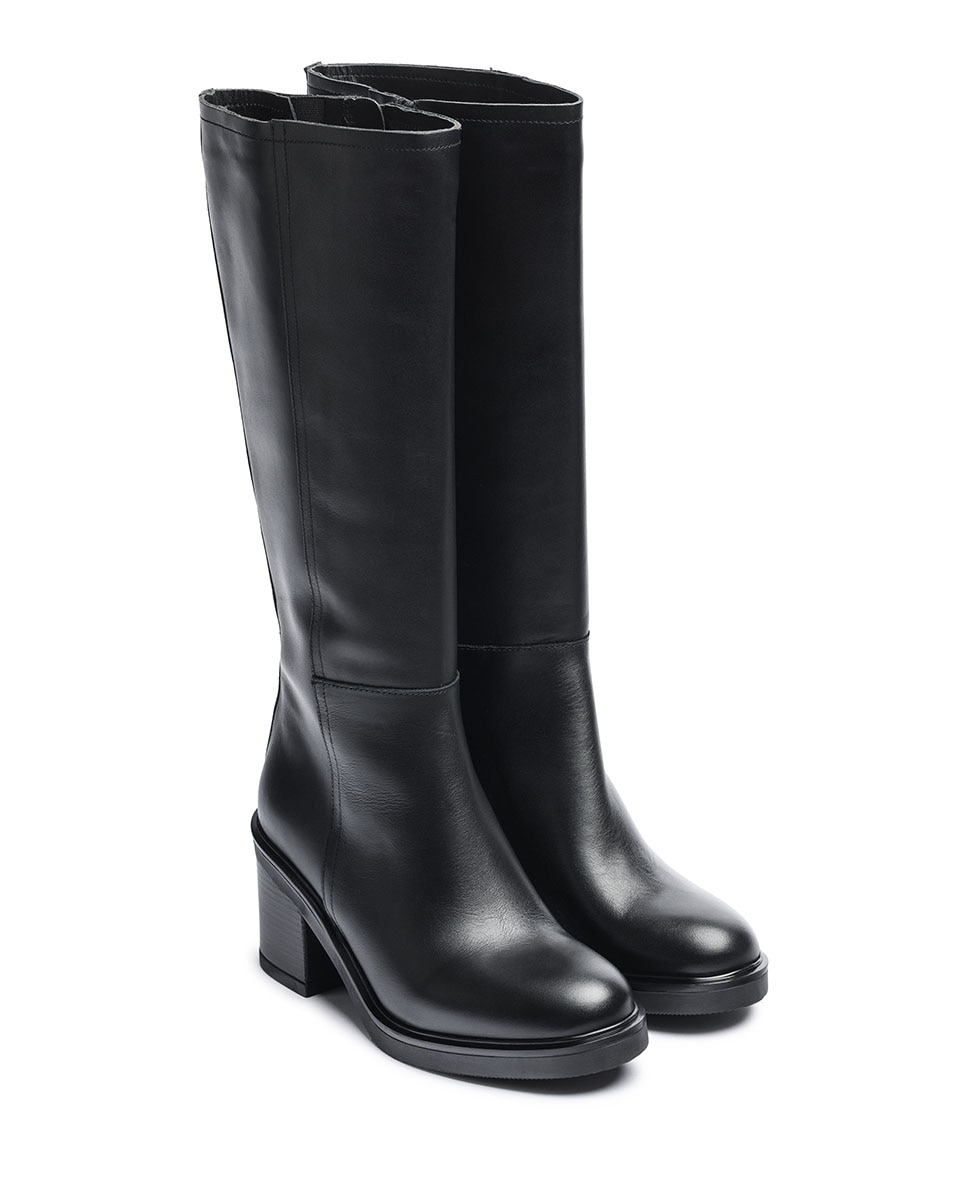 Botas de tacón de mujer de piel - Marrón chocolate Negro-2