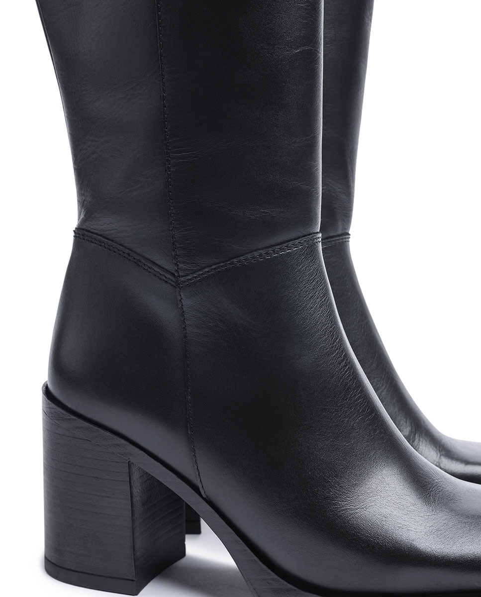 Botas de tacón de mujer de piel - Marrón chocolate Negro-4