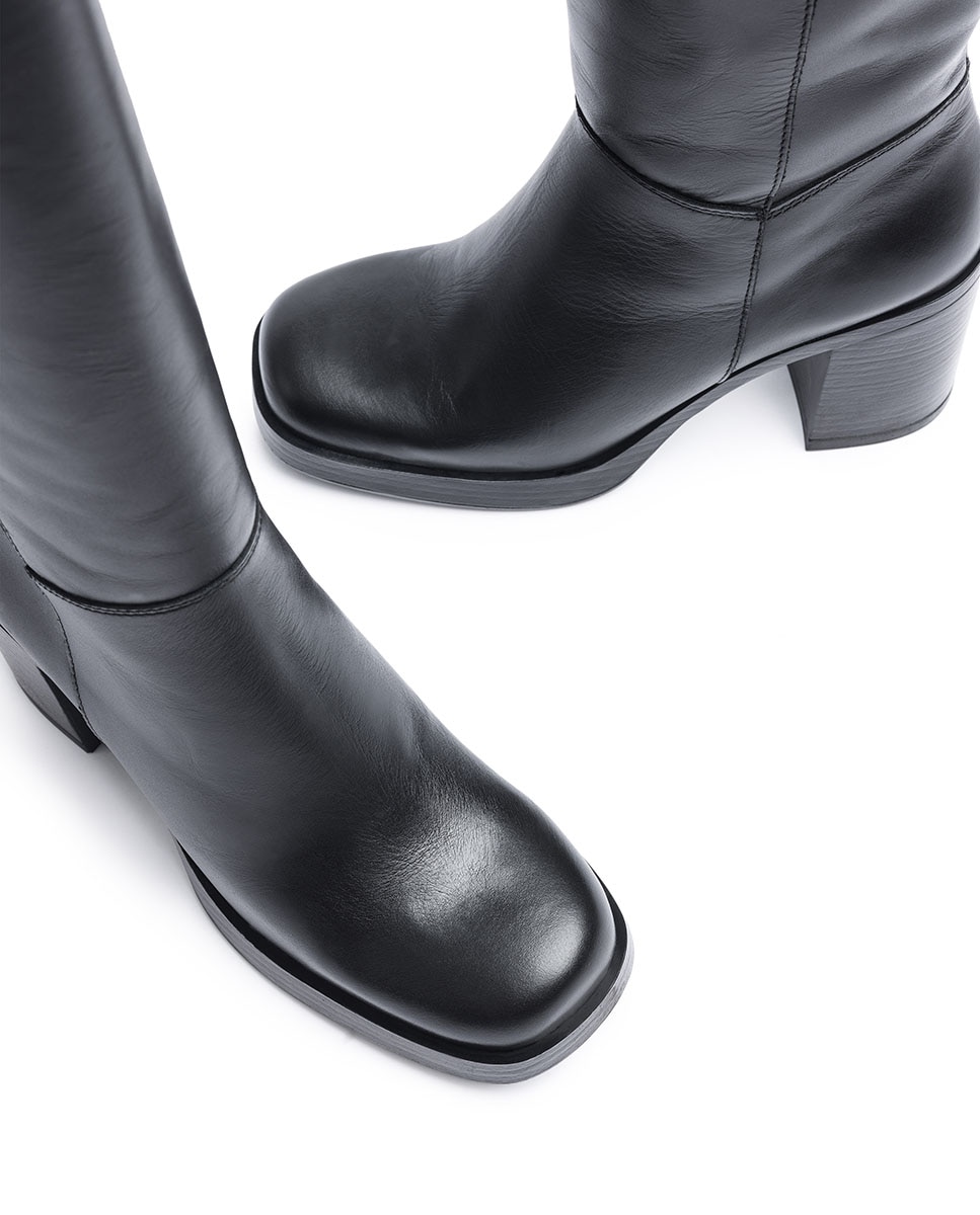 Botas de tacón de mujer de piel - Marrón chocolate Negro-5