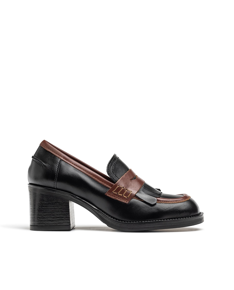 Mocasines de tacón de mujer de piel