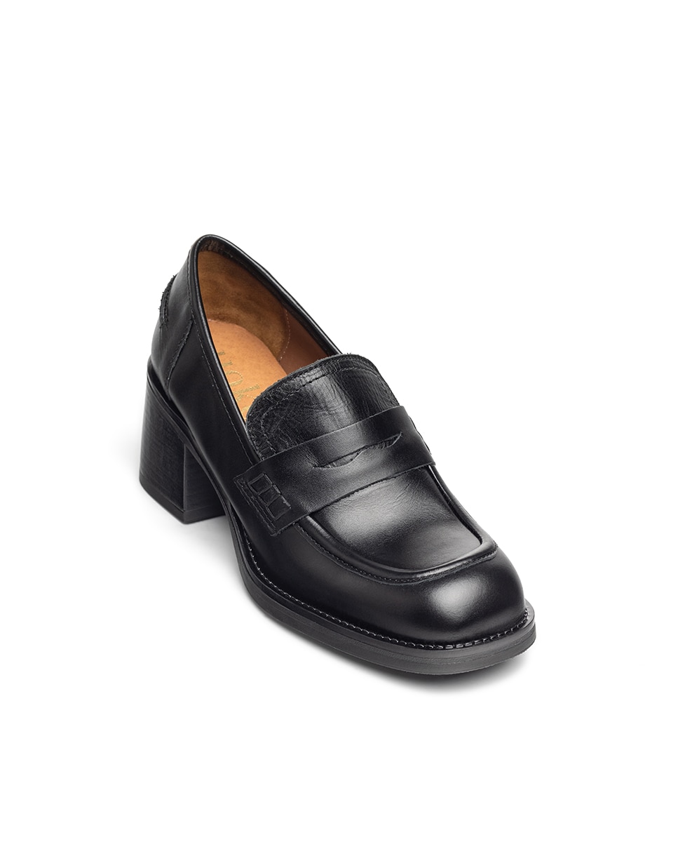 Mocasines de tacón de mujer de piel - Yokono - Negro Negro-3