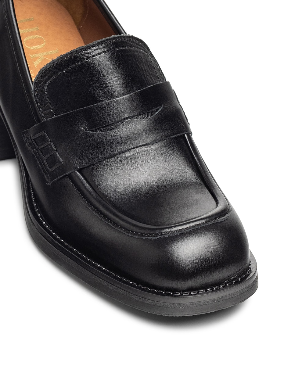 Mocasines de tacón de mujer de piel - Yokono - Negro Negro-4