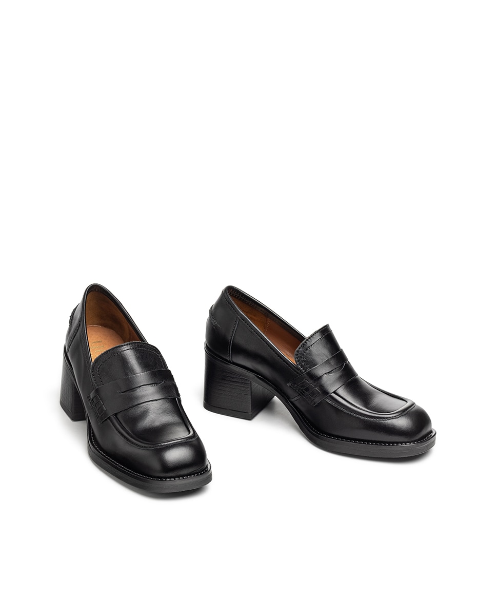 Mocasines de tacón de mujer de piel - Yokono - Negro Negro-5