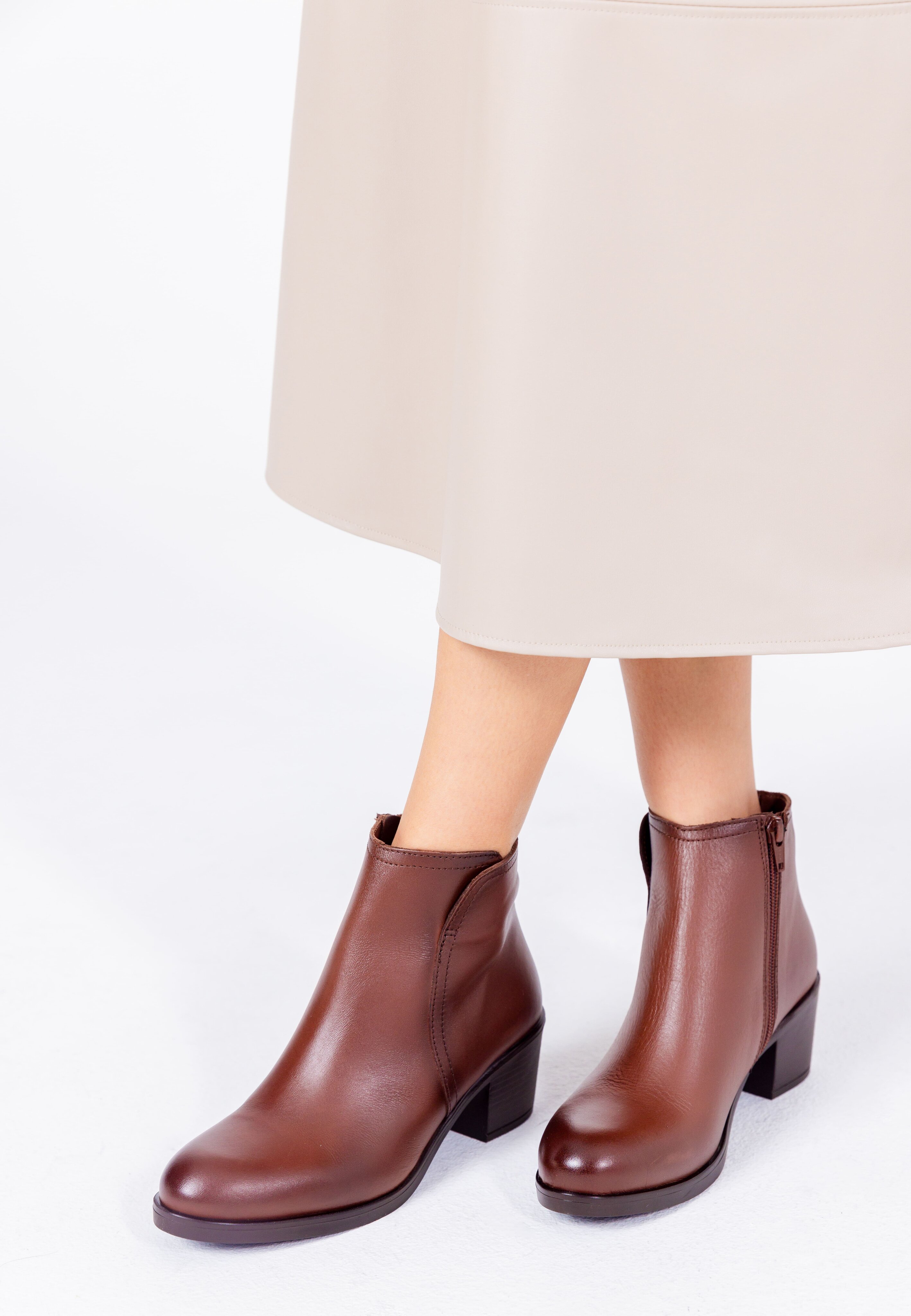 Botines de tacón de mujer de piel - Yokono - Marrón Marrón-2