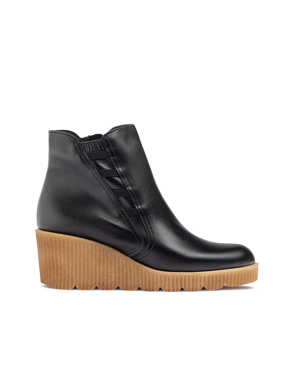 Botines de cuña de mujer de piel - Yokono - Negro Negro-1
