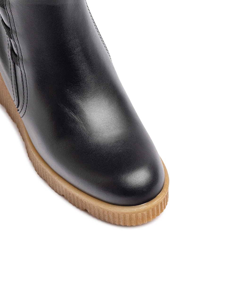 Botines de cuña de mujer de piel - Yokono - Negro Negro-4