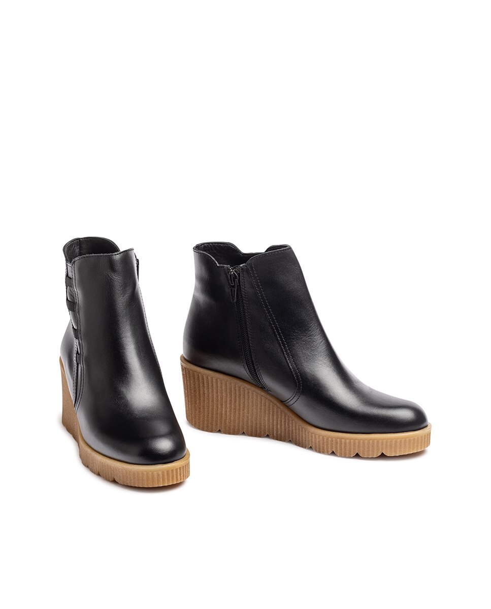 Botines de cuña de mujer de piel - Yokono - Negro Negro-5