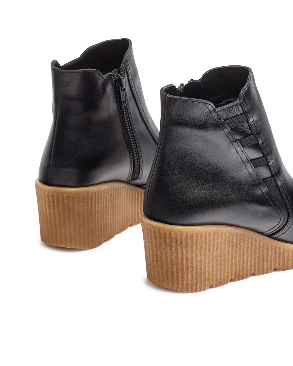 Botines de cuña de mujer de piel - Negro Negro-3