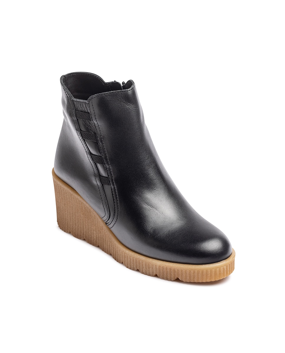 Botines de cuña de mujer de piel - Negro Negro-2