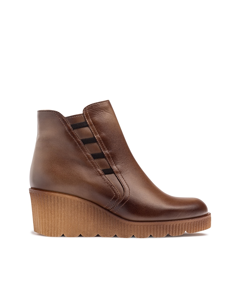Botines de cuña de mujer de piel - Yokono - Marrón Marrón-1