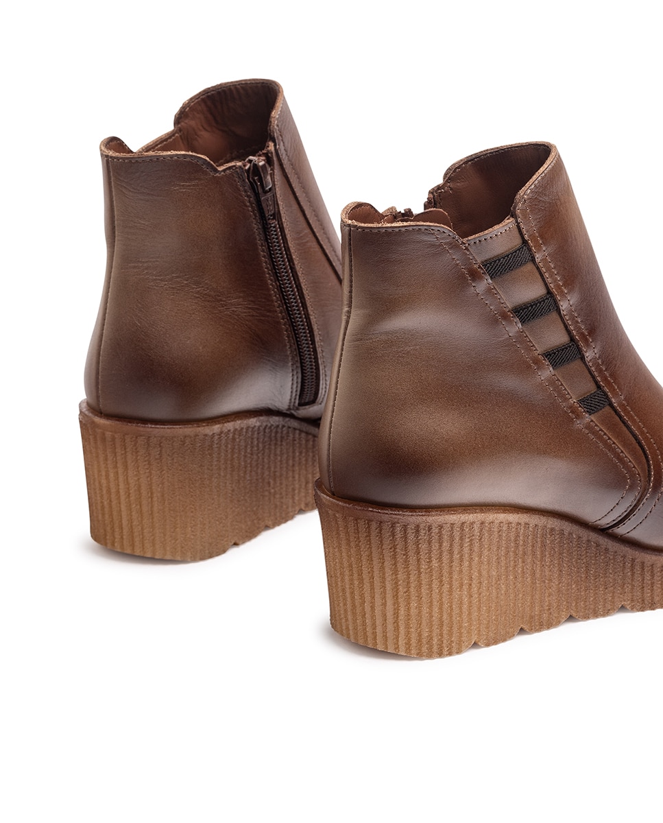 Botines de cuña de mujer de piel - Yokono - Marrón Marrón-4