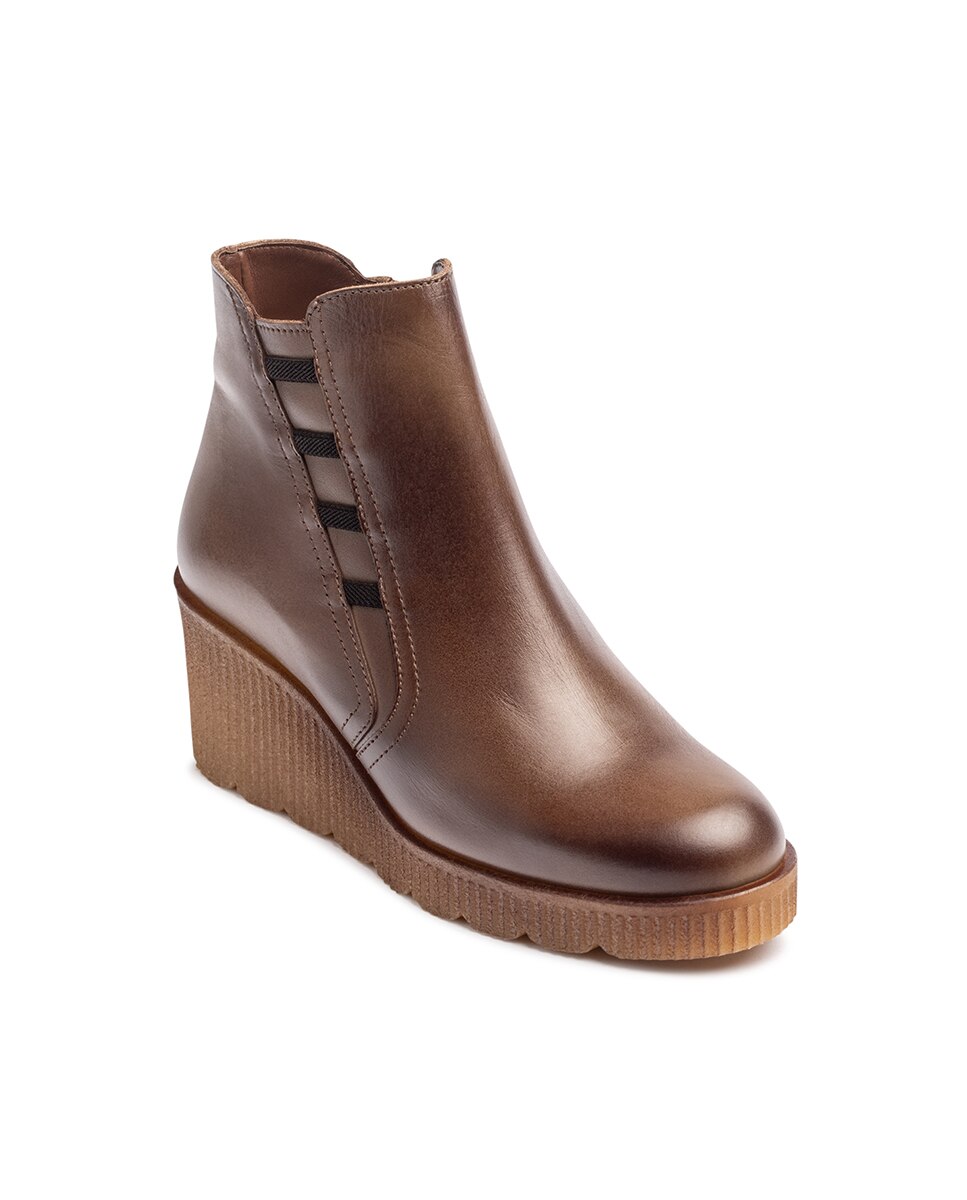 Botines de cuña de mujer de piel - Yokono - Marrón Marrón-3