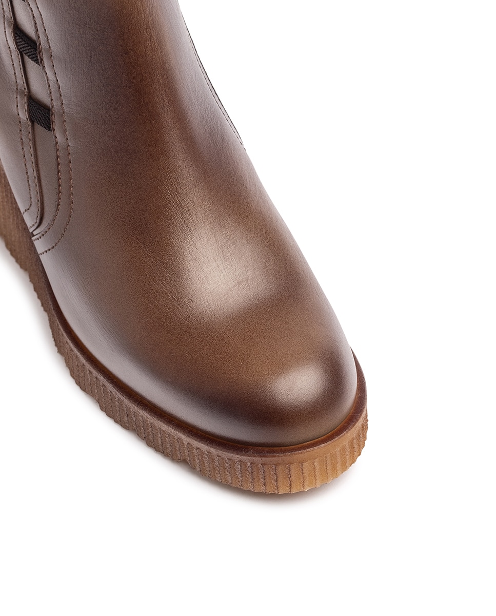 Botines de cuña de mujer de piel - Yokono - Marrón Marrón-5