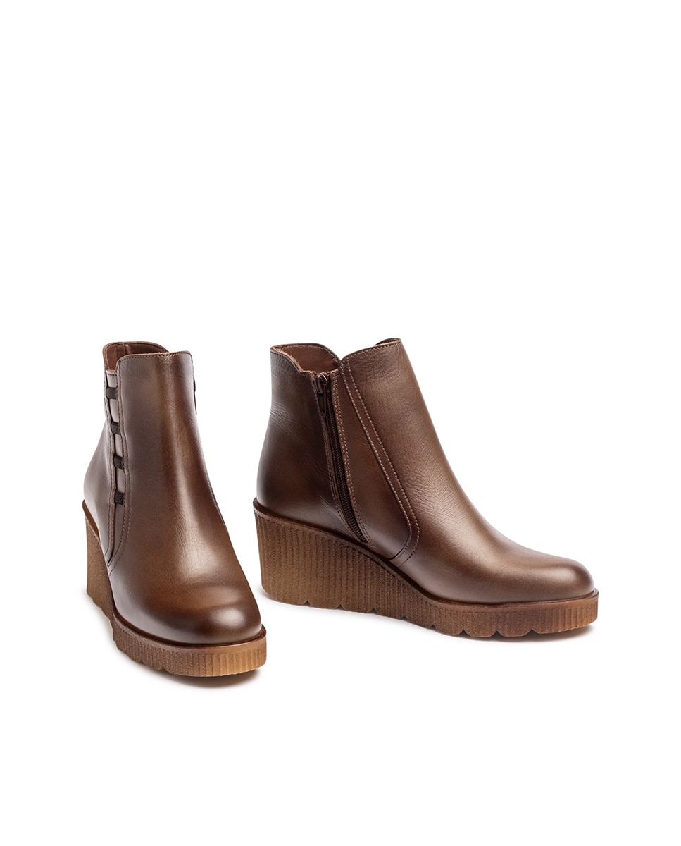 Botines de cuña de mujer de piel - Yokono - Marrón Marrón-6