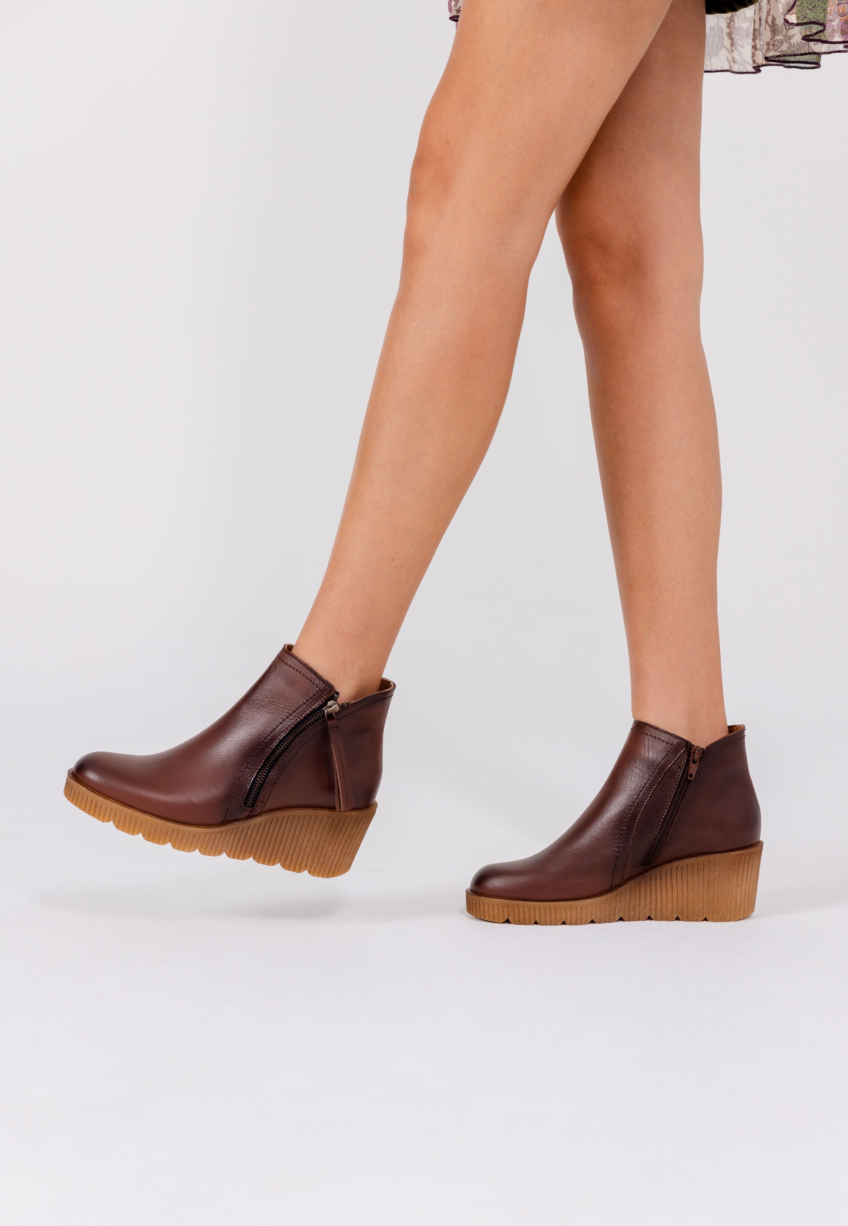 Botines de cuña de mujer de piel - Yokono - Marrón Marrón-2