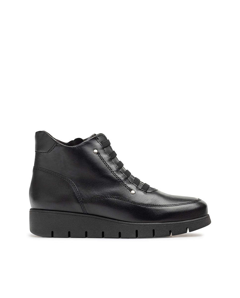 Botines con suela track de mujer de piel - Yokono - Negro Negro-1
