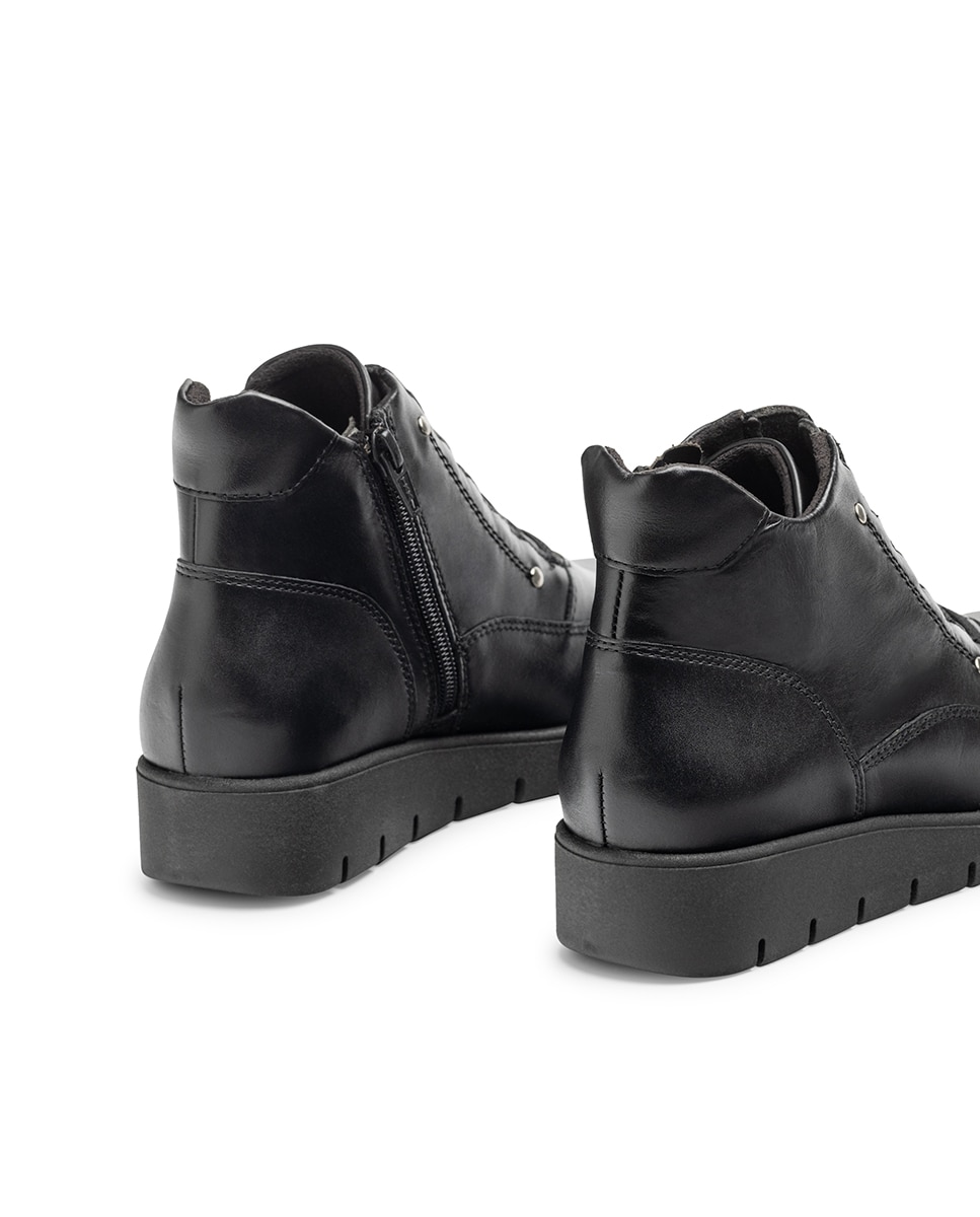 Botines con suela track de mujer de piel - Yokono - Negro Negro-3