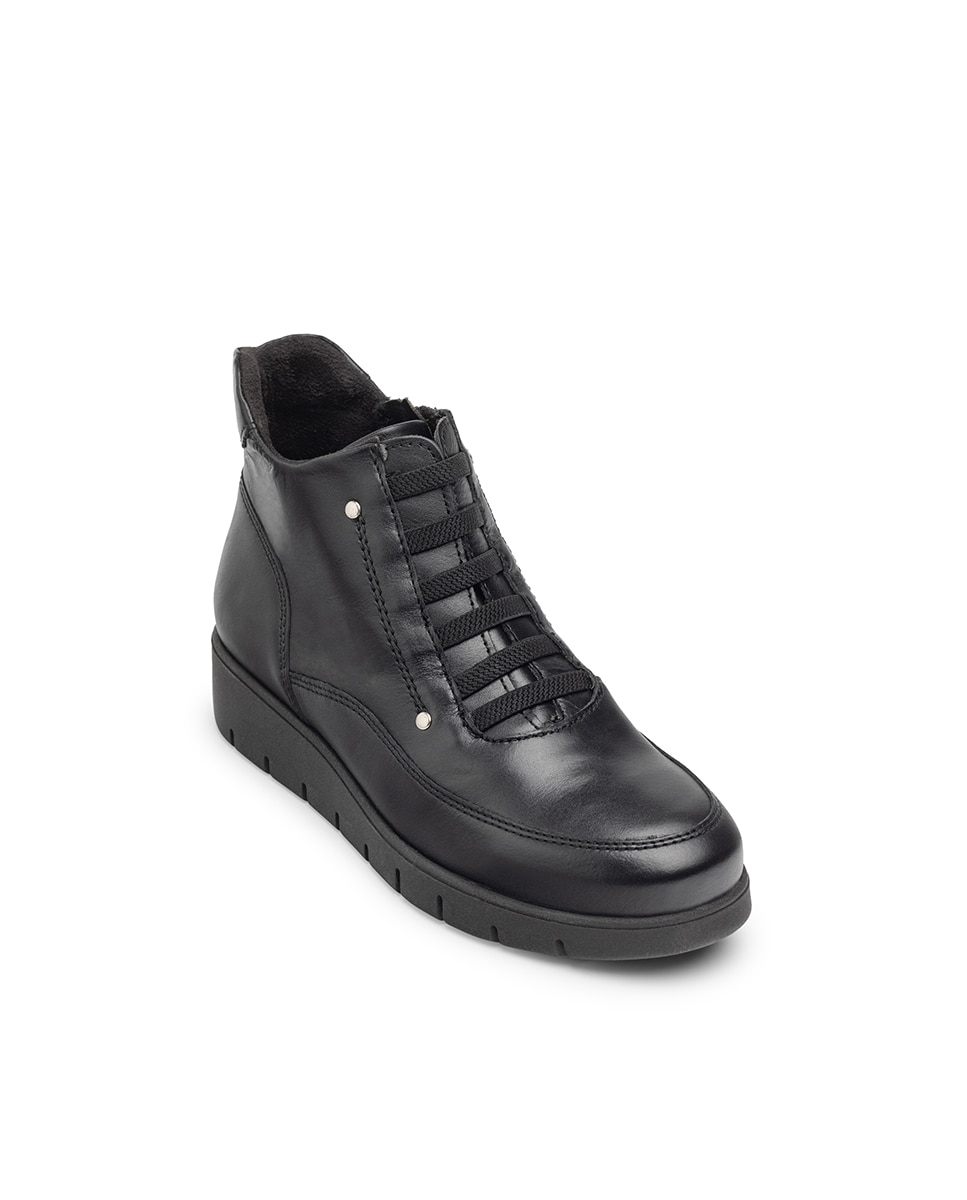 Botines con suela track de mujer de piel - Yokono - Negro Negro-2