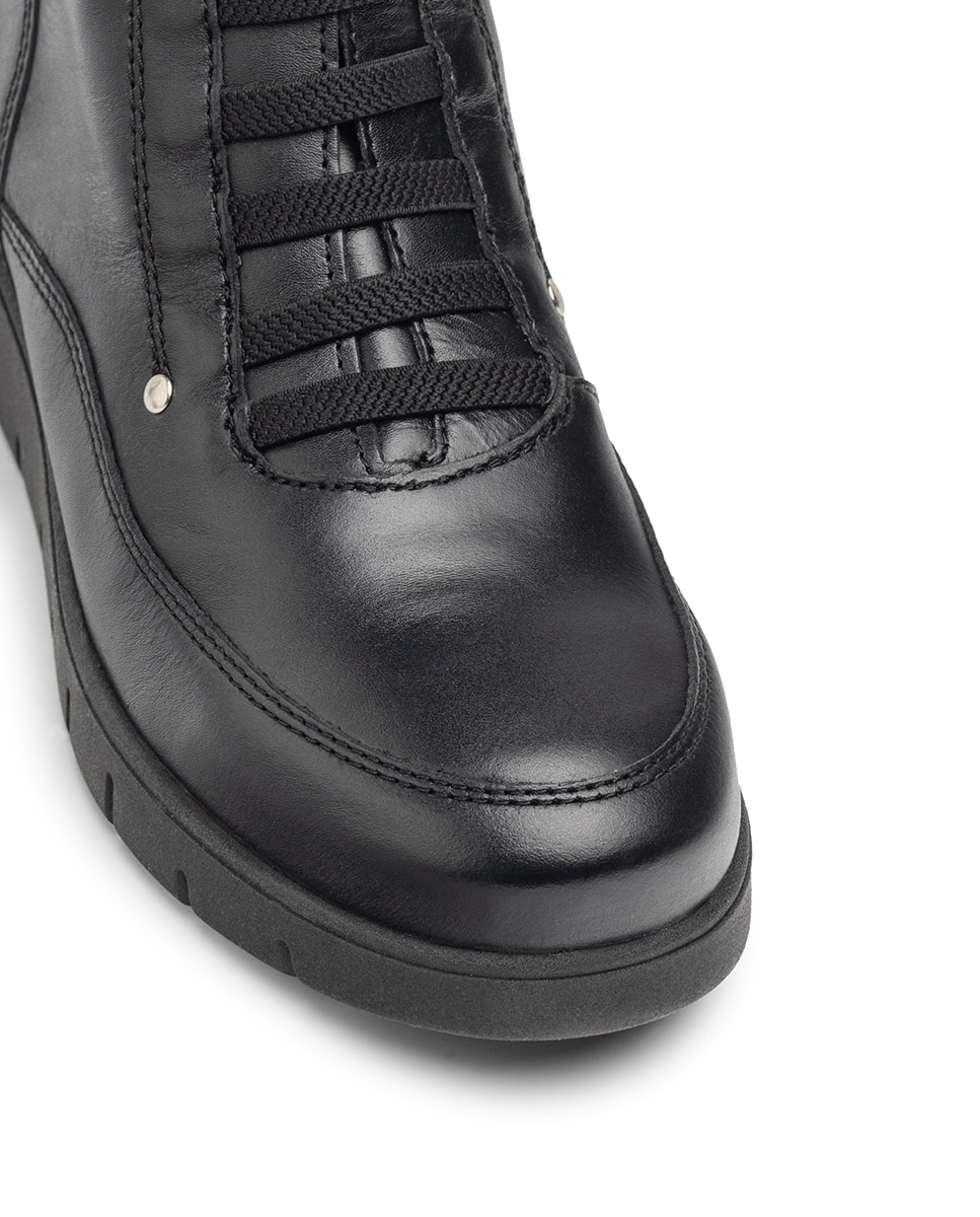 Botines con suela track de mujer de piel - Yokono - Negro Negro-4