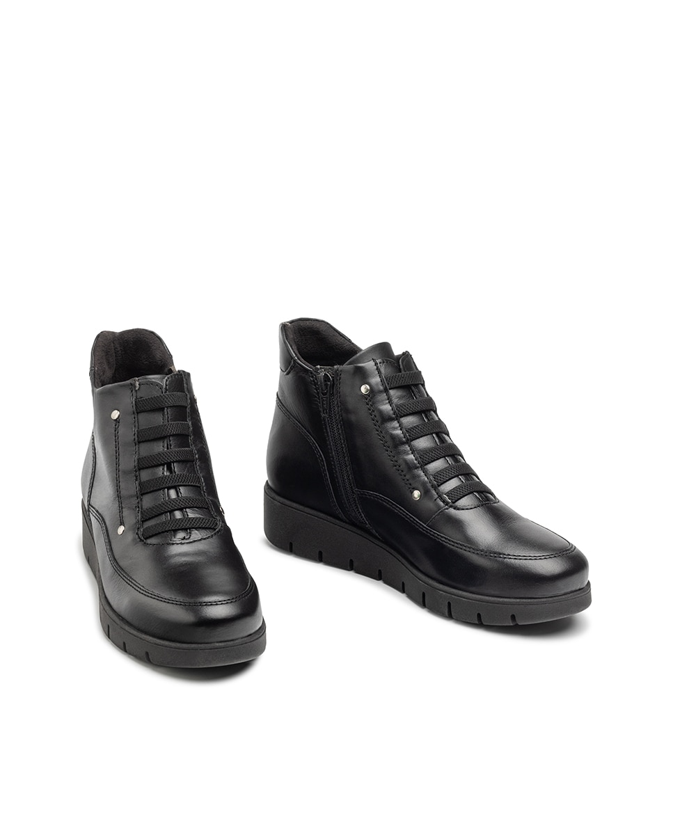 Botines con suela track de mujer de piel - Yokono - Negro Negro-5