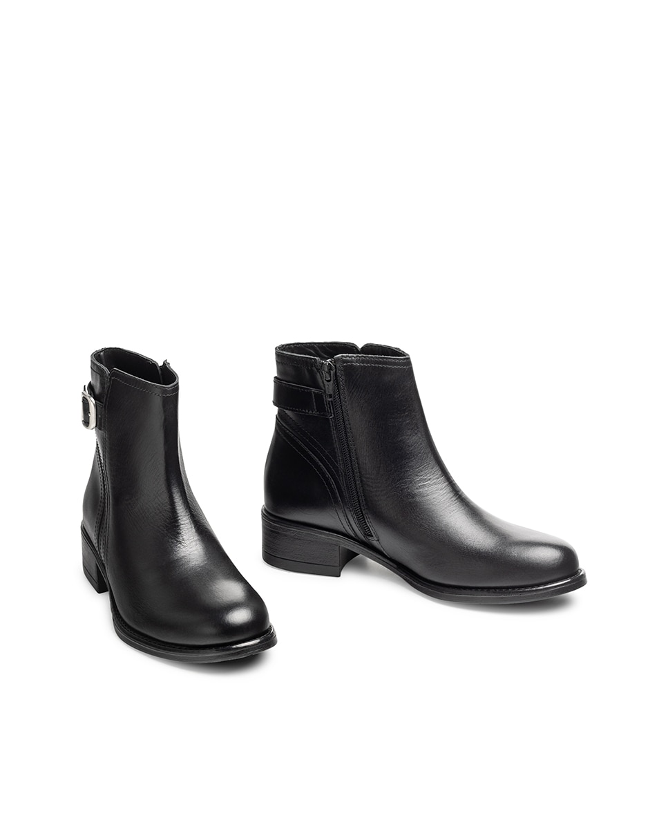 Botines planos de mujer de piel - Yokono - Negro Negro-5