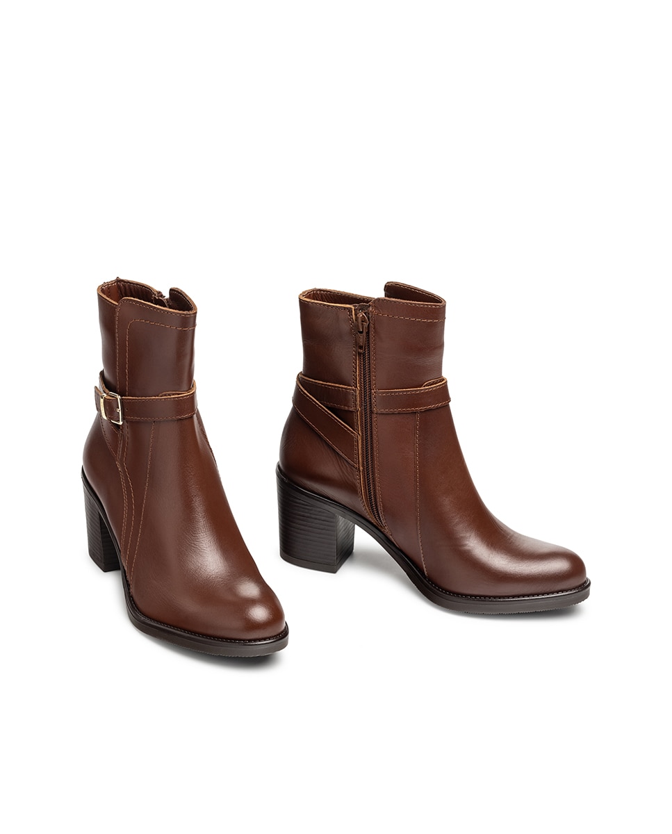 Botines de tacón de mujer de piel - Yokono - Marrón Marrón-5