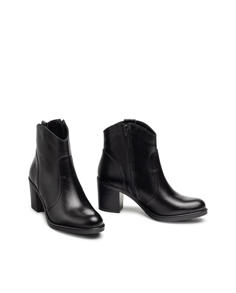Botines de tacón de mujer de piel - Yokono - Negro Negro-5