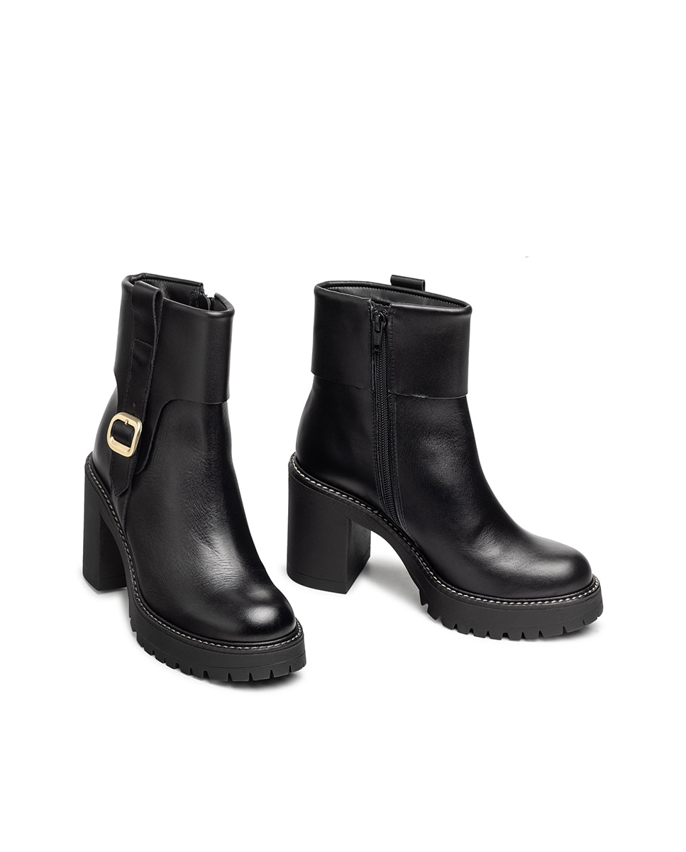 Botines de tacón de mujer de piel - Yokono - Negro Negro-5