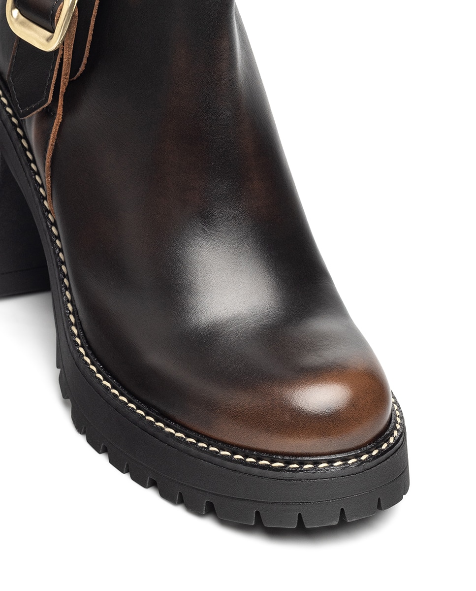 Botines de tacón de mujer de piel - Marrón oscuro Marrón oscuro-4