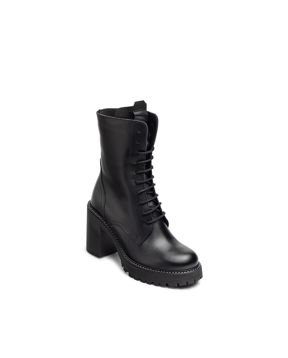 Botines de tacón de mujer de piel - Yokono - Negro Negro-3