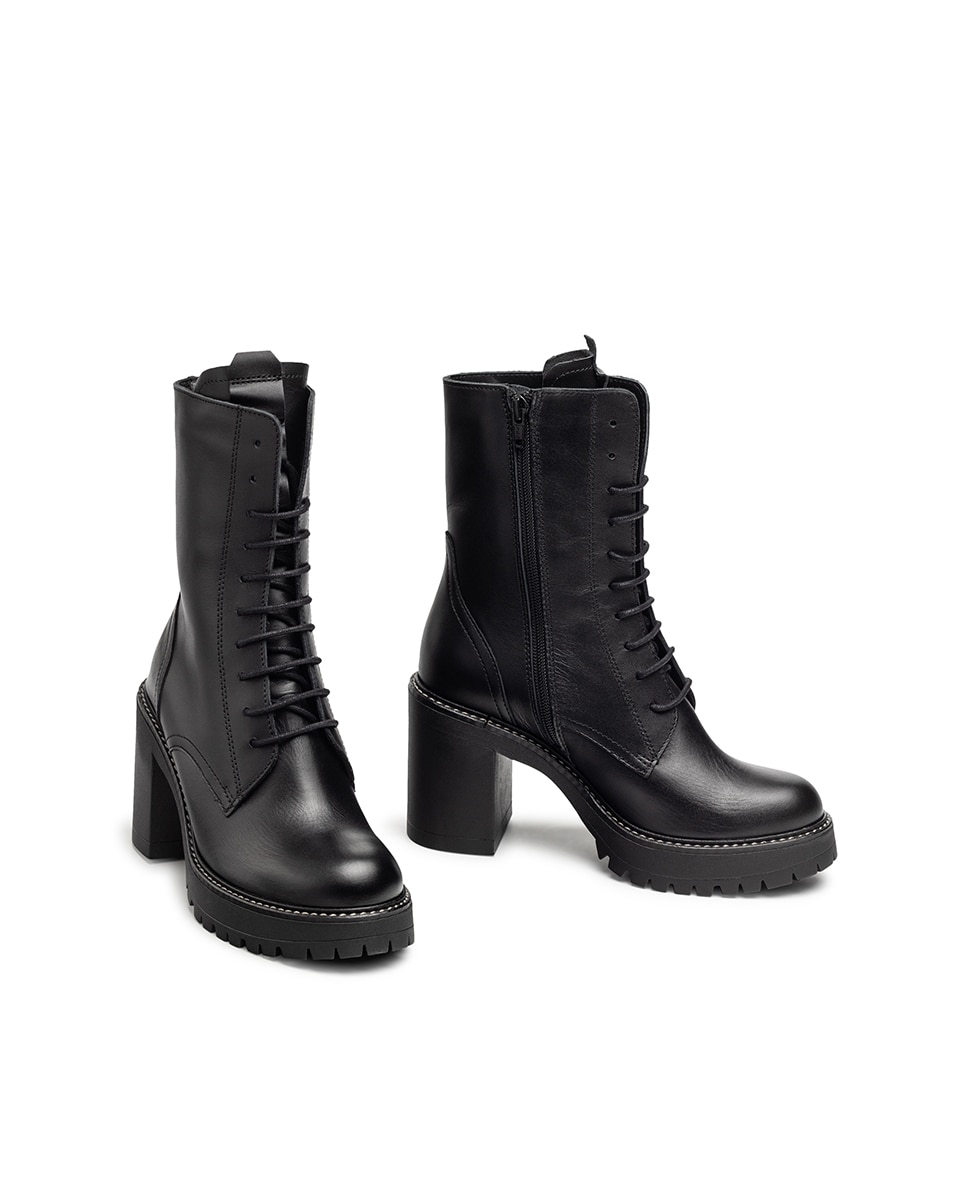 Botines de tacón de mujer de piel - Yokono - Negro Negro-5