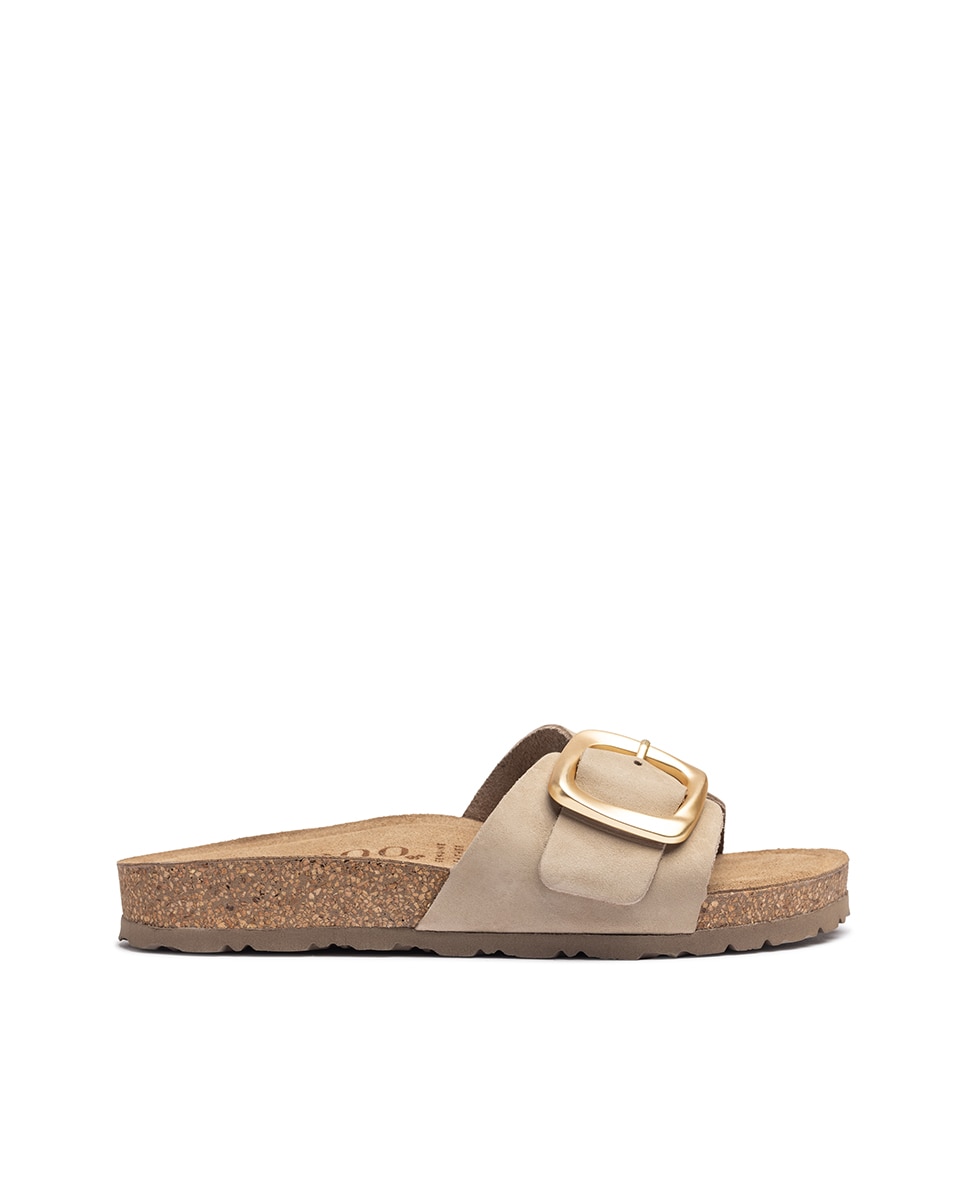 Sandalias planas de mujer de piel - Yokono - Azul Beige/Marrón-1