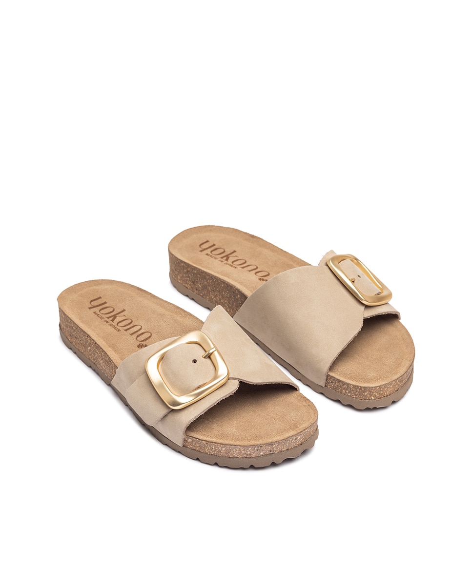 Sandalias planas de mujer de piel - Yokono - Azul Beige/Marrón-3