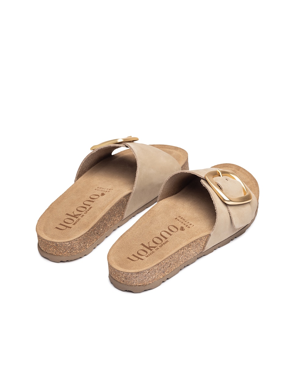 Sandalias planas de mujer de piel - Yokono - Azul Beige/Marrón-5