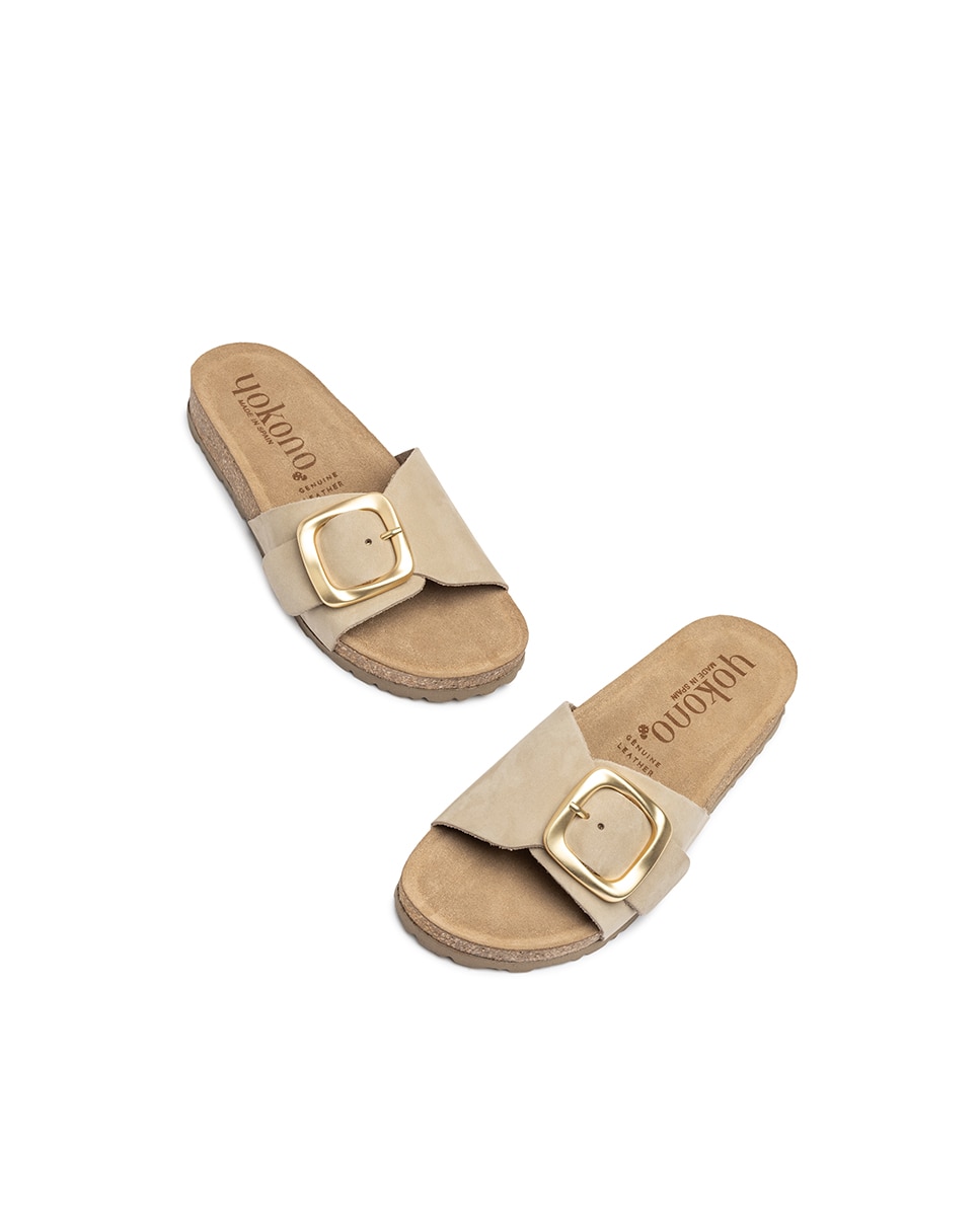 Sandalias planas de mujer de piel - Yokono - Azul Beige/Marrón-4