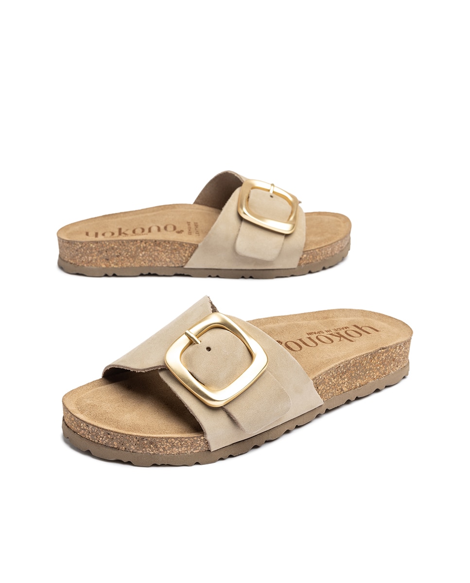 Sandalias planas de mujer de piel - Yokono - Azul Beige/Marrón-6